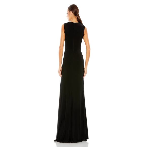Mac Duggal 26290 Ruched Waist High Slit Black V-Neck Sleeveless Gown 4 NWT - Picture 4 of 8